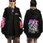 JoJo Bizarre Adventure Megztinis su užtrauktuku Juokingi japoni&scaron;ki anime megztiniai su užtrauktuku Vyri&scaron;ki Harajuku hiphopo drabužiai Unisex gobtuvai M