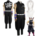 Tengen Cosplay Anime Demon Slayer Kimetsu No Yaiba Cosplay Kostiumas Uzui Tengen Uniforma Sidabrinis Perukas Helovino Kostiumai Apranga XXXL-(Costume+Wig)