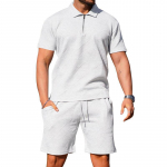 Men's POLO shirt suit men's casual short-sleeved lapel T-shirt textured shorts POLO shirt two-piece set