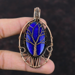 Gyvybės medis Lapis Lazuli pakabukas Vario viela apvyniotas pakabukas Brangakmenio pakabukas Lapis Lazuli Vario papuo&scaron;alai Rankų darbo pakabukas Dovana mamai