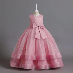 Suknelė vaiki&scaron;ka Princesė Suknelė su Satin Solid Color Performance Cake Suknelė 110 kar&scaron;ta rožinė spalva