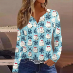 Moteri&scaron;ki mar&scaron;kinėliai su kalėdiniais spaudiniais ilgomis rankovėmis, kasdienė savaitgalio mada, įprastas V formos i&scaron;kirptėlis XXL