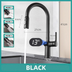 Temperatūros skaitmeninis ekranas I&scaron;traukiamas mai&scaron;ytuvas Virtuvės vienos rankenos virtuvės kriaukle rotacinis mai&scaron;ytuvas purk&scaron;tuvas kar&scaron;to ir &scaron;alto vandens čiaupai black