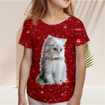 Vaiki&scaron;ki mergaičių mar&scaron;kinėliai su gradientais blizgučiais Kawaii Cat trumpomis rankovėmis O formos i&scaron;kirpte pižama vaikams Drabužiai Mergaitėms nuo 2 iki 7 metų mar&scaron;kinėliai 100cm
