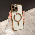 Naujas galvanizuotas telefono dėklas iPhone 17 16 15 14 11 12 13 Pro Max 17 Pro Skaidrus su Magsafe magnetine lę&scaron;io apsauga Mink&scaron;tas dėklas iPhone 16 auksas