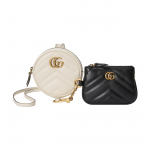 Gucci GG Marmont dygsniuota odinė mini apvali rankinė per petį su monetų dėklu Balta Juoda Kasdieniam pirkiniui 698787-UM8ET-9063 Basic Set (Bag+Dust Bag)