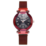 Prabangūs moteri&scaron;ki laikrodžiai Rožinio aukso spalvos Žvaigždėtas dangaus magnetas rankiniai laikrodžiai Laisvalaikiai moteri&scaron;kos suknelės Kvarcinis laikrodis juoda