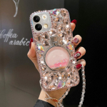 Bling Kalnų kri&scaron;tolinis dėklas, skirtas Samsung S23 S22 Ultra S21 Plus S20 FE A14 A34 A54 A13 A33 A23 A53 A32 A42 A52 A72 A22 A51 A12 / iPhone 14 13 12 deimantinis dangtelis Samsung S23 rožinė
