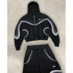 Gotikinis gatvės stiliaus su gobtuvu ir užtrauktuku džemperis su grafiniu spaudiniu Unisex Oversized Fit Laisvi vir&scaron;utiniai drabužiai Medium gray