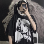 Moteri&scaron;ki gotikiniai mar&scaron;kinėliai juodi Anime japoni&scaron;ko stiliaus mar&scaron;kinėliai Lolita Anime trumpomis rankovėmis juodi laisvai aptempti apatinę dalį S juoda