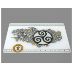 Les Tr&eacute;sors De Lily [A1102] - Planche &agrave; d&eacute;coupe / dessous de plat verre 'Triskel' noir blanc ocre - 30x20 cm juoda