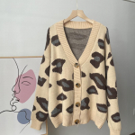 Hirsionsan mink&scaron;tas megztas leopardo ra&scaron;to kardiganas moterims 2023 m. ruduo naujas V formos i&scaron;kirptė Y2k trumpas moteri&scaron;kas megztinis oversized &scaron;ilti moteri&scaron;ki drabužiai one size abrikosas