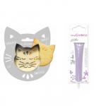 Kit pour biscuit en relief Chat + Stylo au chocolat lilas pilka