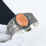 Natūralus oranžinis aventurinas, rankų darbo 925 svarų sterlingų sidabro apyrankė-žiedas, oranžinė aventurino apyrankė, žmonai, unisex apyrankė, dovana mamai 6" oranžinė
