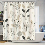 Modernus vonios kambario du&scaron;o užuolaidų rinkinys Eleganti&scaron;kas augalų ra&scaron;tas Dekoratyvinės du&scaron;o užuolaidos namų vonios kambariams &ndash; Balta Juoda Smėlio spalva 270x180cm