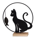 Les Tr&eacute;sors De Lily [A2493] - D&eacute;co m&eacute;tal bois 'Chat' noir beige - 28x25x6 cm (ombre chinoise)