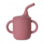 Yousheng 180 ml mokomasis gėrimo puodelis seifas su dangteliu &scaron;iaudeliais, puikiai priglundantis nuo kritimo silikoninis dvigubas ausys, kūdikių puodelis, skirtas vaikams, priedai vyno raudonos spalvos