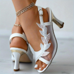 Moteri&scaron;ki tinkliniai auk&scaron;takulniai sandalai, madingi &bdquo;Peep Toe&ldquo; sagties dirželiai &bdquo;Slingback&ldquo; batai, universalios suknelės basutės 37 balta