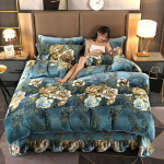 Rudens/žiemos pliu&scaron;inis 4 dalių sustorėjusios &scaron;iltos vilnos paklodės antklodės užvalkalas su spausdintu lovos sijono namų apyvokos rinkinys 200x230cm-1.8 bed