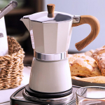 Moka puodas, viryklė espreso kavos virimo aparatas Itali&scaron;kas kavos virimo aparatas Kavos puodas Aliuminis viryklė stovyklavimo espreso kavos virimo aparatas Rankinis kubieti&scaron;kas kavos aparatas 150ml balta