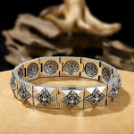 &Scaron;e&scaron;ių simbolių mantra Madingas King Kong lazda Korėjieti&scaron;kas leidimas Laikrodžio apyrankė vyrams Madingi vyrai Paprasta 1,5 cm pločio 22CM sidabras