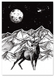 Plakat jeleń noc g&oacute;ry ilustracja 21x29,7 cm A4