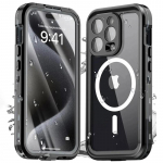 IP68 vandeniui atsparus dėklas, skirtas iPhone 16 15 14 13 Pro Max Plus viso kūno apsauginis plaukimas povandeniniam nardymui Magsafe magnetinis telefono dangtelis For iPhone 16 Pro Max juoda