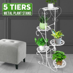 Juodas/ Baltas/ Rudas 5 lentynų metalinis stovas gėlių vazonams, augalams, ekspozicijai, sodui, terasai balta