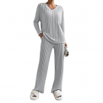 2 vnt./kompl. Moteri&scaron;kas pavasarinis apranga važinėjimui į darbą Vir&scaron;utinis drabužis ir kelnės V formos i&scaron;kirptė Megztas ilgomis rankovėmis Vir&scaron;utinis drabužis Auk&scaron;tu juosmeniu Sportinis kostiumas Elastiniai kasdieniai drabužiai Miego drabužiai L