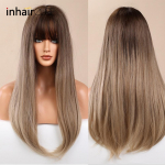 &bdquo;InhairCube&ldquo; nuo rudos iki blondinės &bdquo;Ombre&ldquo; sintetiniai perukai, ilgi tiesūs tikrovi&scaron;ki plaukai, kasdienis perukas su kirpčiukais moterims. ruda/&scaron;viesiai blondinė spalva