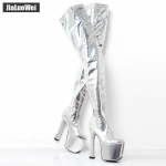 20 cm / 8 colių itin auk&scaron;takulniai batai Seksuali platforma, storas kulnas, užtrauktukas per kelius Stiefel Moteri&scaron;ki auk&scaron;takulniai auk&scaron;takulniai didelio dydžio 44 45 46 41 sidabras