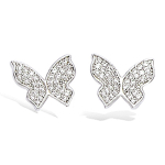 Les Tr&eacute;sors De Lily [L4660] - Boucles Argent 'Papillons' Blanc argent&eacute; (rhodi&eacute;) - 11x11 mm