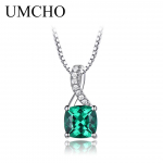 UMCHO sukurti smaragdiniai brangakmenių pakabukai moterims Tikri Solitaire kaklo papuo&scaron;alai Nauji with chain smaragdas