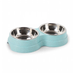 Nerūdijančio plieno kačių dubenys Dvigubi dubenys su stovinčiais dubenėliais naminiams gyvūnėliams katėms &scaron;unims lesyklėlės kačių dubuo mėlyna