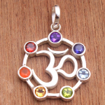Reiki pakabukas, kri&scaron;tolo gydantis pakabukas, brangakmenių papuo&scaron;alai, Om pakabukas, 7 akmenų pakabukas, čakros pakabukas, jubiliejaus dovana, brangakmenių papuo&scaron;alai