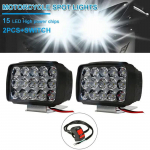 15LED 45W kvadratinis priekinis žibintas, skirtas motociklo priekiniam pagalbiniam rūko žibintui, motociklo priedai Universalus 12V 2pcs and switch