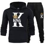 Lovers Couple KING QUEEN Print Hoodie Kostiumai 2 dalių gobtuvas ir kelnės Vyri&scaron;ki Moteri&scaron;ki megztiniai Komplektukai Klasikinė madinga sportinė apranga XL