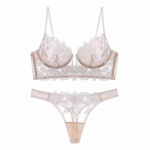 Prancūzi&scaron;kų nėrinių gėlių siuvinėjimo liemenėlių rinkinys Sexy Deep V Push Up Bras Moteri&scaron;ki itin ploni apatiniai su dirželiais, kvėpuojantis apatinis trikotažas M balta