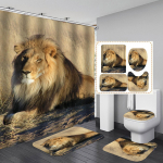4vnt Lion serijos du&scaron;o užuolaidų rinkiniai, skirti vonios kambariui neslystantys vonios kilimėliai, dangtis, tualeto dangtis vonios kilimėlis
