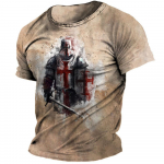 Retro Knights Templar Print Vyri&scaron;ki mar&scaron;kinėliai Vasariniai laisvi poliesterio trumpomis rankovėmis vyri&scaron;ki vir&scaron;utiniai drabužiai Crusader Soldier Drabužiai Drabužiai 3XL