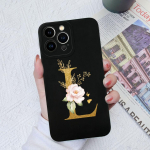 Apple iPhone 13 14 15 Pro Max X XS XR SE telefono dėklo dangtelis skystas mink&scaron;tas matinis silikonas, atsparus smūgiams, gėlių raidės iPhone korpuso buferiui iPhone 15
