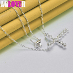 925 Sterling Silver White AAA cirkonio kryžiaus karoliai papuo&scaron;alai 45cm