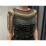 XX a. XX a. skara apvynioja Gatsby karoliukais papuo&scaron;tas vakaro ky&scaron;ulio nuotakos skareles Bolero, pleiskanojančia uždengiančia vestuves One Size juoda/auksas