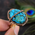 Natural Copper Blue Turquoise Gemstone Copper Wire Wrap Gift Ring Size 7 c5r33