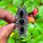 Natural Black Onyx Gemstone Handmade 925 Sterling Silver Ring Size 7.5 b7w57