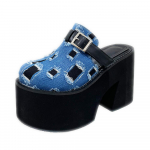 Gdgydh Moteri&scaron;ka uždara kojų pir&scaron;tų platforma Mules auk&scaron;takulniai be nugarų slydimo čiuožyklos Mules Batai Džinsinė mados sagtis stambus kulnas mėlynas