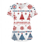 Moteri&scaron;ki madingi darbo drabužiai V formos i&scaron;kirpte trumpomis rankovėmis su ki&scaron;enėmis, kalėdiniai spaudiniai S