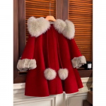 Mergaitės 3-12 metų paltas Rudens ir žiemos paltas Naujas paltas Vaikų Naujųjų metų drabužiai Vaikų pamink&scaron;tinti raudoni drabužiai 130cm raudona