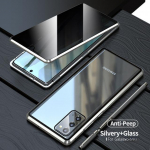 Dvipusis metalinis dėklas, skirtas &bdquo;Samsung Galaxy S23 S22 Ultra S21 Plus S20 FE Note 20&ldquo; su apsauga nuo žvilgsnio ir privatumo, magnetiniu grūdinto stiklo dėklu. Note 20 Ultra