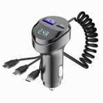 55W Automobilinis telefono įkroviklis Automobilinis FM siųstuvas Greito įkrovimo adapteris su 3 viename USB i&scaron;traukiamu įkrovimo laidu